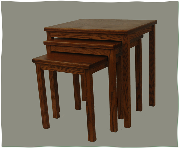 photos of oak tables with walnut trim, stained dark